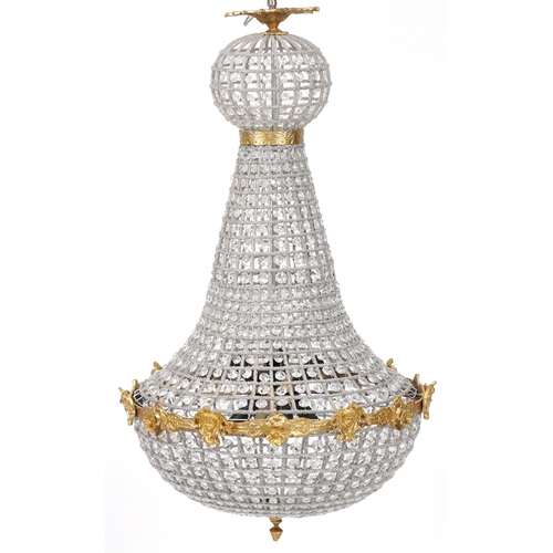 2058 - A large gilt metal and cut glass ceiling light, H-70cm