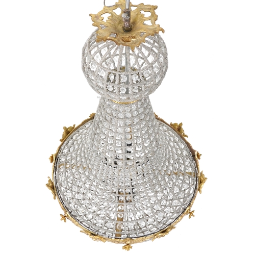 2058 - A large gilt metal and cut glass ceiling light, H-70cm