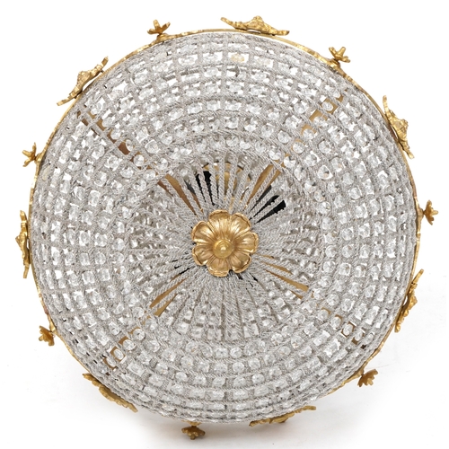 2058 - A large gilt metal and cut glass ceiling light, H-70cm