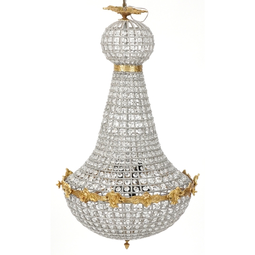 2060 - A large gilt metal and cut glass ceiling light, H-70cm.