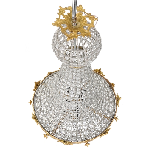 2060 - A large gilt metal and cut glass ceiling light, H-70cm.