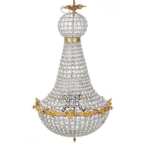 2060 - A large gilt metal and cut glass ceiling light, H-70cm.