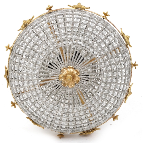 2060 - A large gilt metal and cut glass ceiling light, H-70cm.