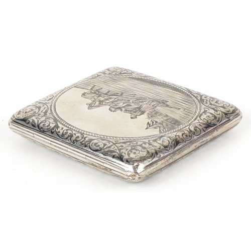3595 - A 19th century Russian silver niello work cigarette case decorated with a three horse drawn troika, ... 