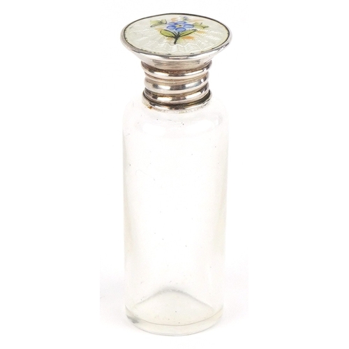 3680 - Henry Williamson Ltd., a glass scent bottle with silver and guilloche enamel lid, Birmingham 1913, 6... 