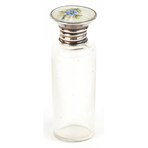 3680 - Henry Williamson Ltd., a glass scent bottle with silver and guilloche enamel lid, Birmingham 1913, 6... 