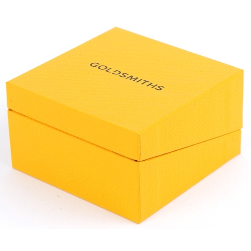 3096 - A pair of as new 9ct white gold hoop earrings retailed by Goldsmiths, with box, 2.6cm in diameter, t... 