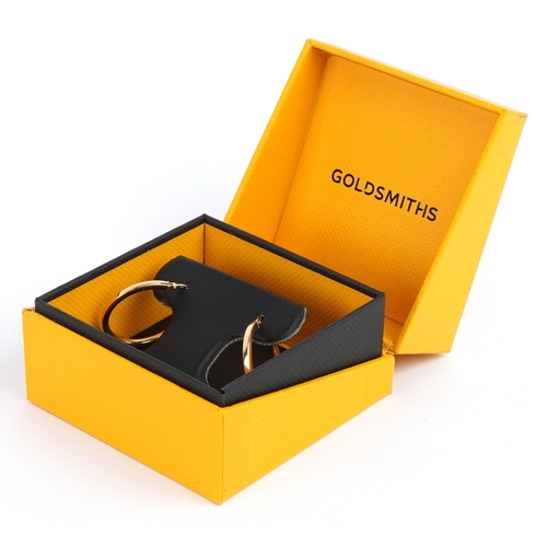 3231 - A pair of as new 9ct gold hoop earrings retailed by Goldsmiths, with box, 2.4cm in diameter, total 1... 
