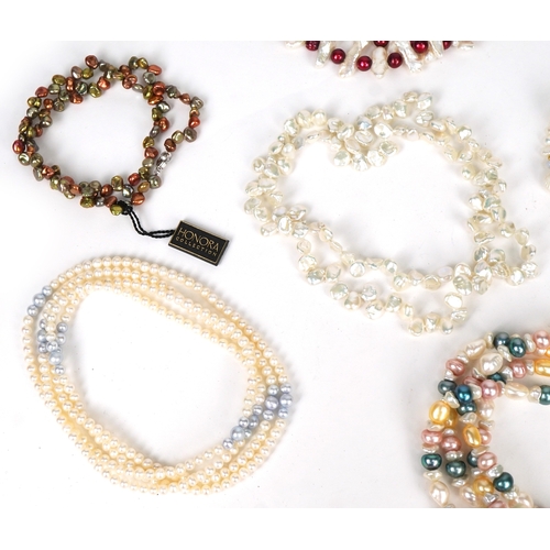 3557 - A large collection of freshwater pearl necklaces and bracelets in various colours including Honora C... 