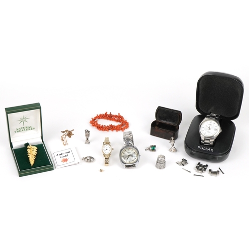 3458 - Vintage and later jewellery and watches including a natural coral segment necklace, silver charms an... 