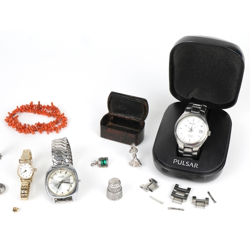 3458 - Vintage and later jewellery and watches including a natural coral segment necklace, silver charms an... 