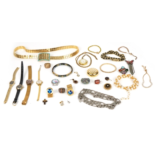 3559 - Vintage and later costume jewellery including a cloisonné bangle, jewelled rings and ladies wristwat... 
