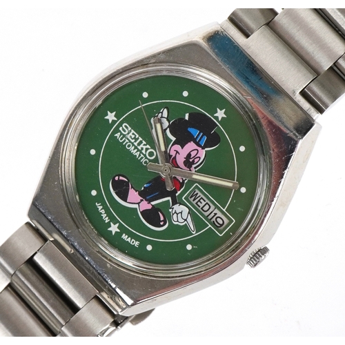 3540 - WITHDRAWN A Seiko automatic wristwatch having a Mickey Mouse design dial with day/date aperture, the... 