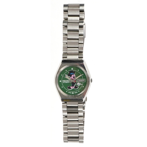 3540 - WITHDRAWN A Seiko automatic wristwatch having a Mickey Mouse design dial with day/date aperture, the... 