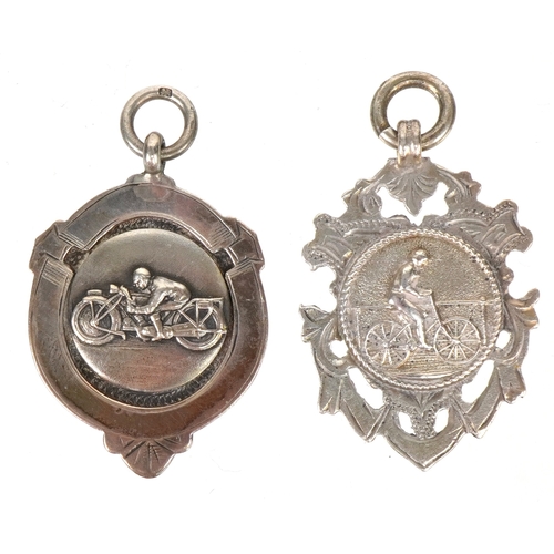 1350 - Two 1930s/40s silver sports jewels for cycling and motorcycling, 3.5cm high, total 13.2g.