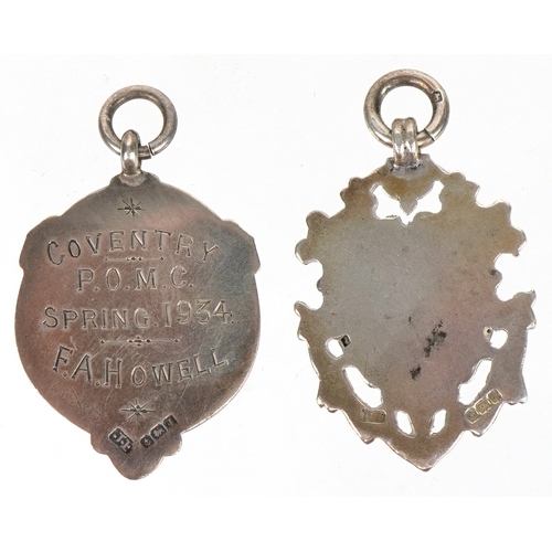 1350 - Two 1930s/40s silver sports jewels for cycling and motorcycling, 3.5cm high, total 13.2g.