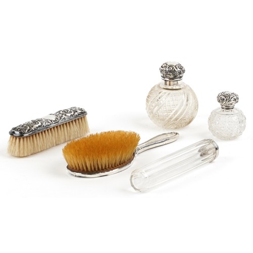 3654 - Victorian and later silver mounted dressing table vanity items including cut glass jars and brushes,... 