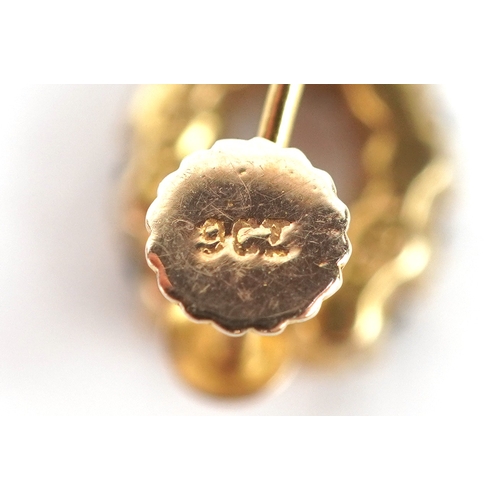 3089 - Two pairs of 9ct gold earrings comprising a pair of paste horseshoe design screw back earrings and a... 