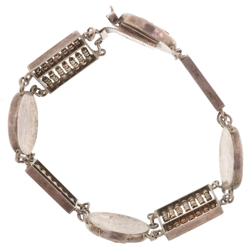 3399 - A Chinese silver and mother of pearl abacus panel link bracelet link bracelet, 19cm in length, 20.8g... 