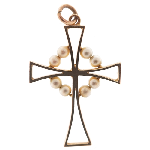 3235 - A 9ct gold simulated pearl Celtic cross pendant, 2.4cm high, 1.2g.