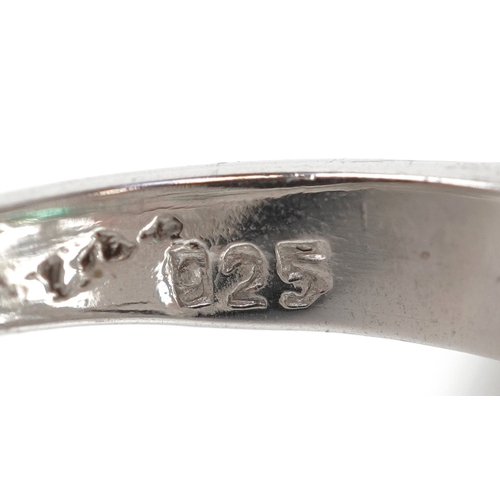 3377 - An Art Deco style silver emerald and diamond panel ring, total diamond weight 1.90 carat, total emer... 