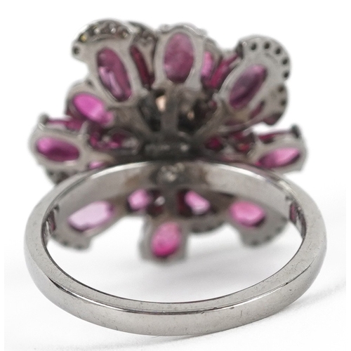 3253 - A silver cabochon opal pink tourmaline and diamond cluster ring, total diamond weight 0.40 carat, to... 