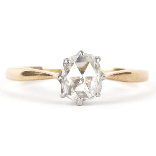 3001 - An 18ct gold and platinum rose cut diamond solitaire ring, the diamond approximately 6.31mm x 5.20mm... 