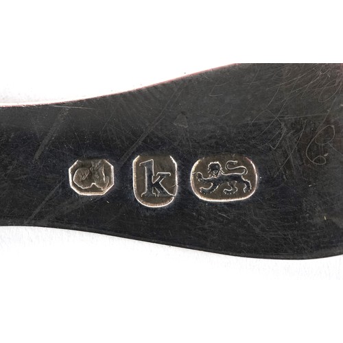 3668 - Two Georgian and later silver caddy spoons, one with shell shaped bowl, the largest 8.5cm in length,... 