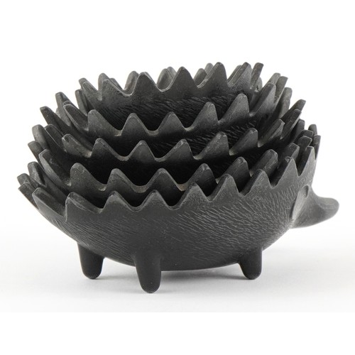214 - In the manner of Walter Bosse, a graduated set of five bronzed ashtrays in the form of Hedgehogs, th... 