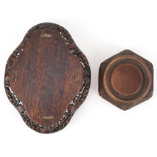 1768 - Two Chinese carved wood bases, the largest 20.5cm wide.