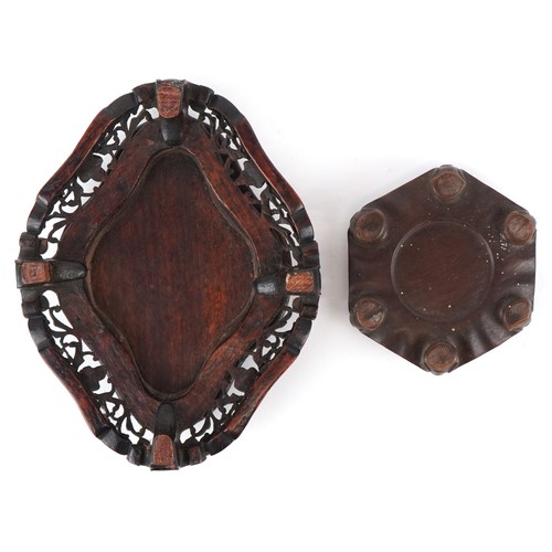 1768 - Two Chinese carved wood bases, the largest 20.5cm wide.