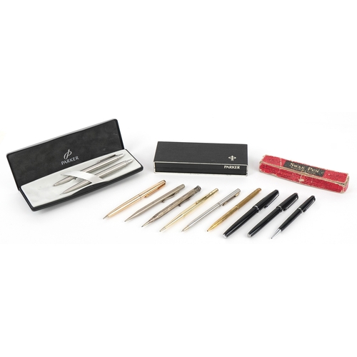 1448 - Vintage ballpoint pens and propelling pencils including an engine turned silver example and Parker b... 