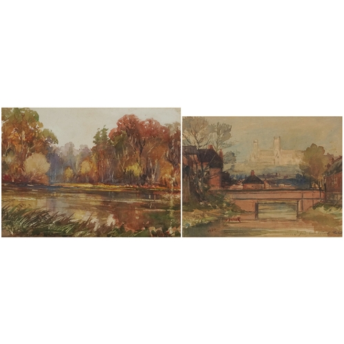 2487 - S. Bullock - Lincoln from Severn Bank, early 20th century British school watercolour on paper, signe... 