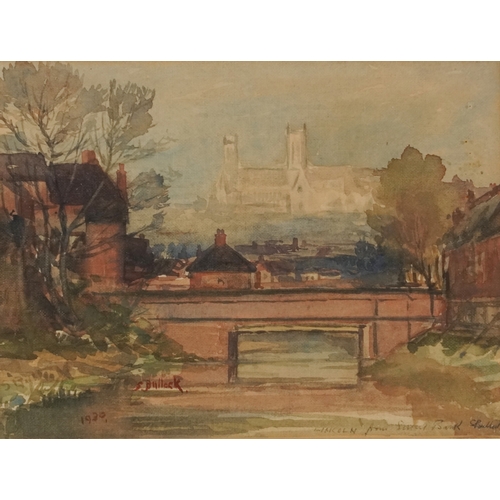 2487 - S. Bullock - Lincoln from Severn Bank, early 20th century British school watercolour on paper, signe... 