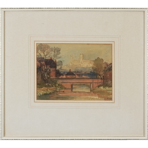 2487 - S. Bullock - Lincoln from Severn Bank, early 20th century British school watercolour on paper, signe... 