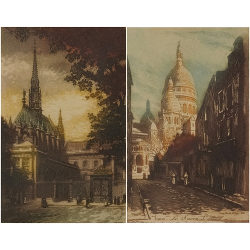 2477 - A pair of 19th century hand coloured engravings, street scenes, each indistinctly signed, frame and ... 