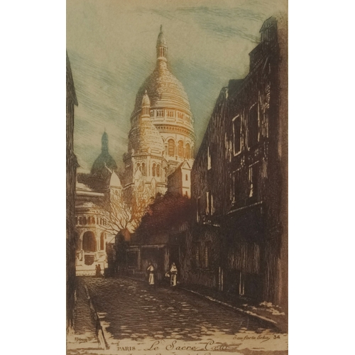 2477 - A pair of 19th century hand coloured engravings, street scenes, each indistinctly signed, frame and ... 