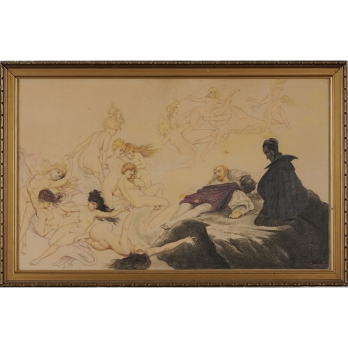 2488 - O'Donnell - Sleeping man, 20th century British school mixed media on paper, framed and glazed, 31cm ... 