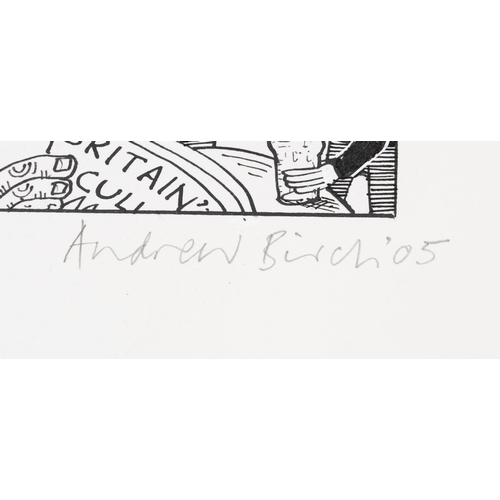 2476 - Andrew Birch - Young British artist, 20th century British school pen and ink caricature on paper tog... 
