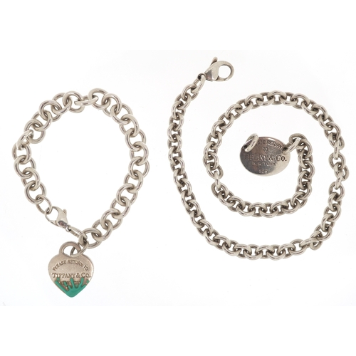 3090 - Tiffany & Co., a Return to Tiffany silver bracelet with blue enamel splash finish and Return to Tiff... 