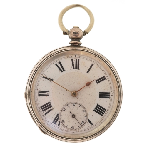 3396 - A Victorian gentlemen's silver open face keywind pocket watch having enamelled dial with Roman numer... 