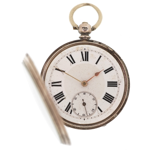3396 - A Victorian gentlemen's silver open face keywind pocket watch having enamelled dial with Roman numer... 