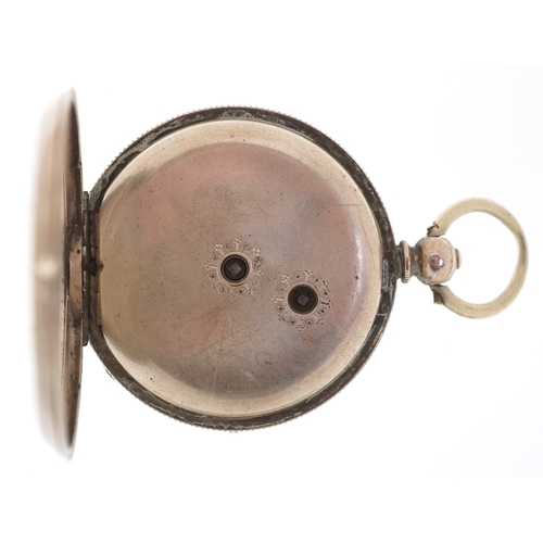 3396 - A Victorian gentlemen's silver open face keywind pocket watch having enamelled dial with Roman numer... 