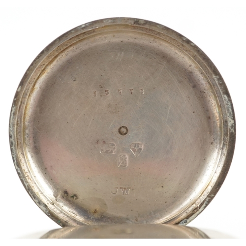 3396 - A Victorian gentlemen's silver open face keywind pocket watch having enamelled dial with Roman numer... 