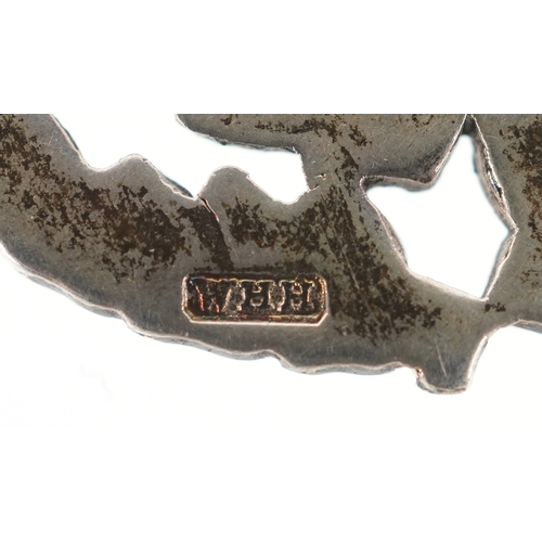 3443 - A silver watch chain with T bar, sports jewel and dog clip clasp, 34cm in length, 53.8g.