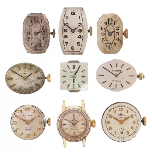 3560 - Antique and later ladies wristwatch movements including Tissot, Trebex and Omega.