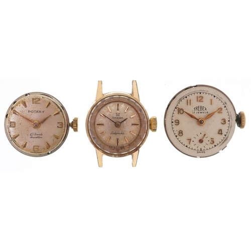 3560 - Antique and later ladies wristwatch movements including Tissot, Trebex and Omega.