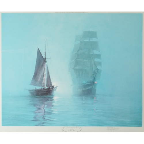2255 - Montague Dawson - Night Mists, a late 20th century print, signed in pencil, framed and glazed, 66cm ... 