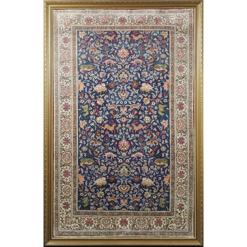 2225A - A Persian silk rug, mid 20th century, the blue field with a tree of life floral design with various ... 