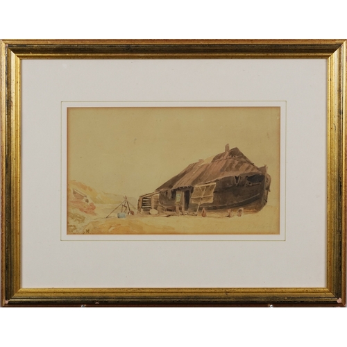 2561 - H. G. Hine - House boat on the beach, early 20th century British school watercolour on paper, signed... 